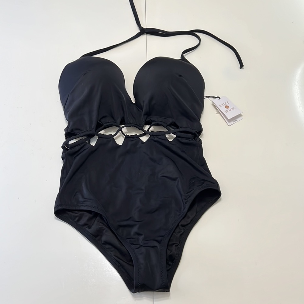 NWT Shade and Shore Black Plunge One Piece Swimsuit Size 34DD - Picture 2 of 13